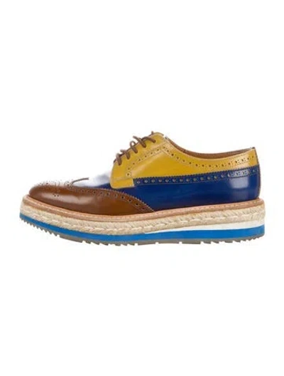 Pre-owned Prada Leather Colorblock Pattern Oxfords In Brown