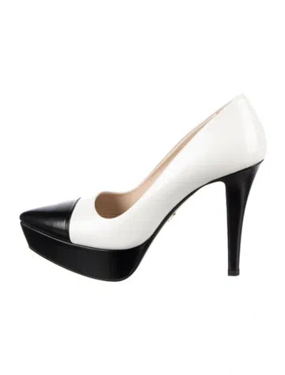 Pre-owned Prada Leather Colorblock Pattern Pumps In Black/white