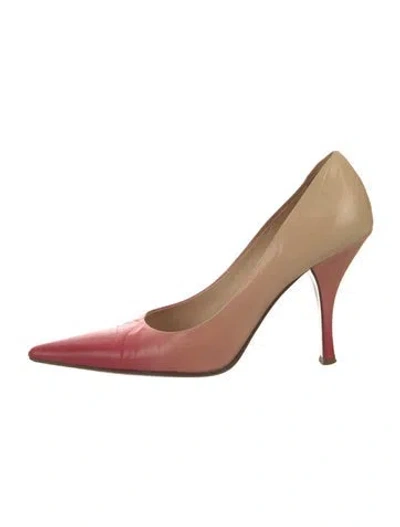 Pre-owned Prada Leather Colorblock Pattern Pumps In Red