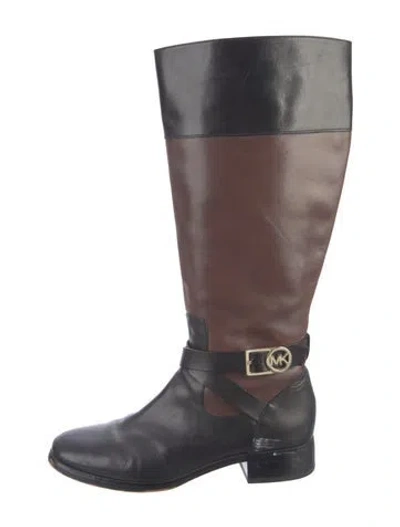 Pre-owned Prada Leather Colorblock Pattern Riding Boots In Brown
