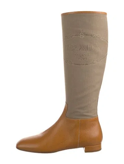 Pre-owned Prada Leather Colorblock Pattern Riding Boots In Neutral
