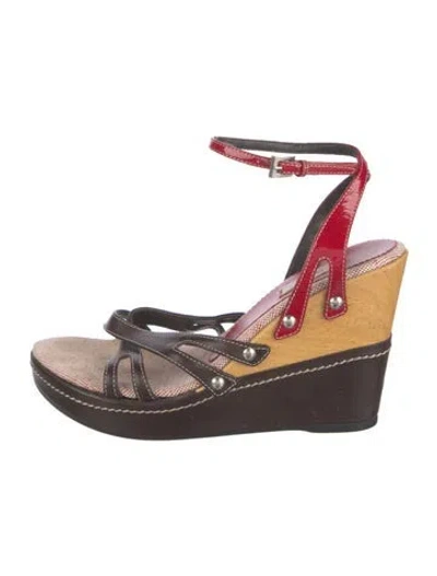 Pre-owned Prada Leather Colorblock Pattern Sandals In Brown