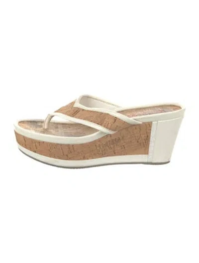 Pre-owned Prada Leather Colorblock Pattern Slides In White