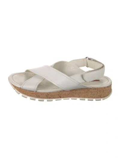 Pre-owned Prada Leather Colorblock Pattern Slides In White