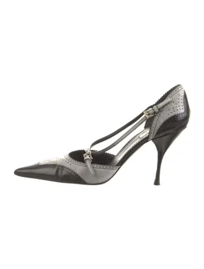 Pre-owned Prada Leather Colorblock Pattern Slingback Pumps In Black