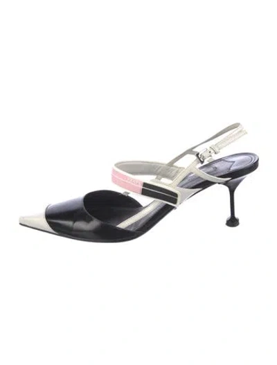 Pre-owned Prada Leather Colorblock Pattern Slingback Pumps In Black