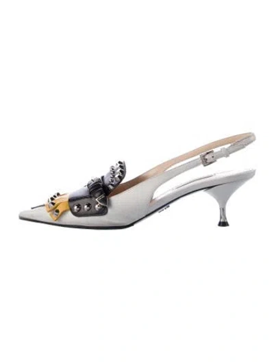 Pre-owned Prada Leather Colorblock Pattern Slingback Pumps In Multi