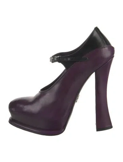 Pre-owned Prada Leather Colorblock Pattern Slingback Pumps In Purple