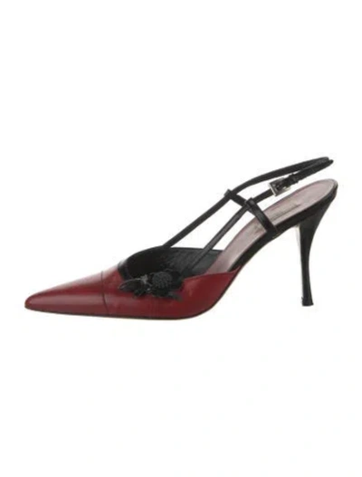 Pre-owned Prada Leather Colorblock Pattern Slingback Pumps In Red