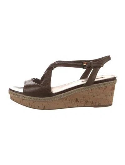 Pre-owned Prada Leather Colorblock Pattern Slingback Sandals In Brown