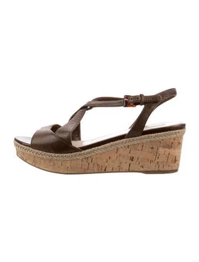 Pre-owned Prada Leather Colorblock Pattern Slingback Sandals In Brown
