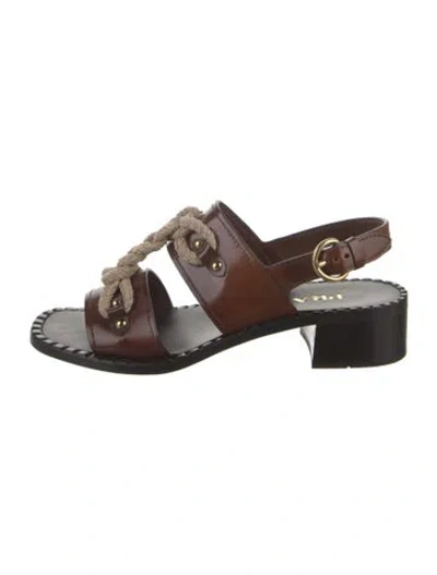 Pre-owned Prada Leather Colorblock Pattern Slingback Sandals In Brown