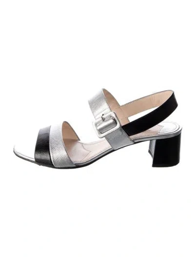 Pre-owned Prada Leather Colorblock Pattern Slingback Sandals In Silver