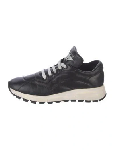 Pre-owned Prada Leather Colorblock Pattern Sneakers In Black