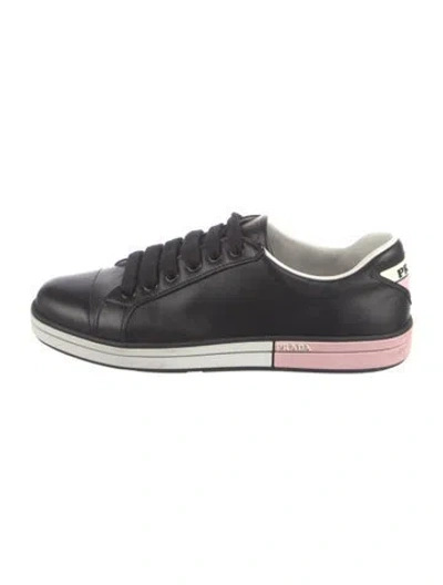 Pre-owned Prada Leather Colorblock Pattern Sneakers In Black