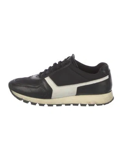 Pre-owned Prada Leather Colorblock Pattern Sneakers In Black