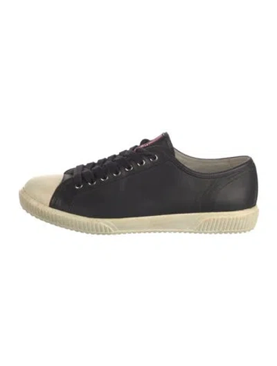 Pre-owned Prada Leather Colorblock Pattern Sneakers In Black