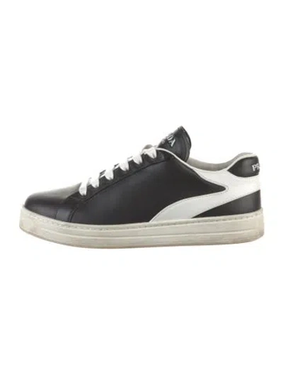Pre-owned Prada Leather Colorblock Pattern Sneakers In Black