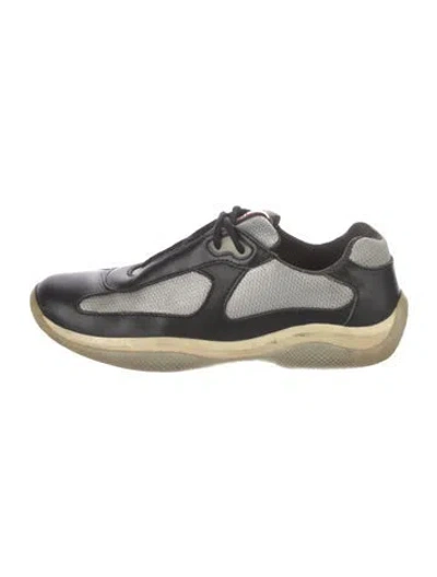 Pre-owned Prada Leather Colorblock Pattern Sneakers In Black
