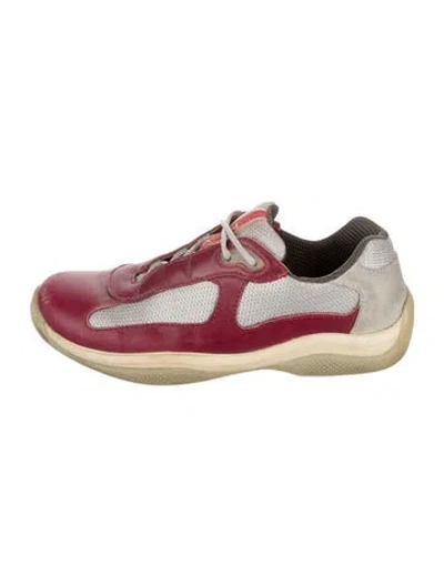 Pre-owned Prada Leather Colorblock Pattern Sneakers In Burgundy