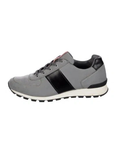 Pre-owned Prada Leather Colorblock Pattern Sneakers In Gray