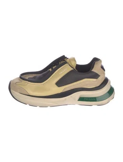 Pre-owned Prada Leather Colorblock Pattern Sneakers In Neutral