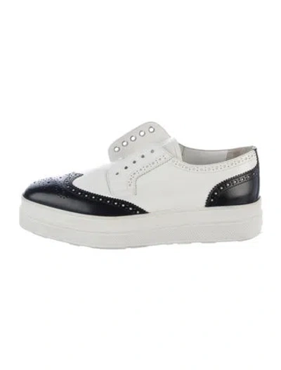 Pre-owned Prada Leather Colorblock Pattern Sneakers In Silver