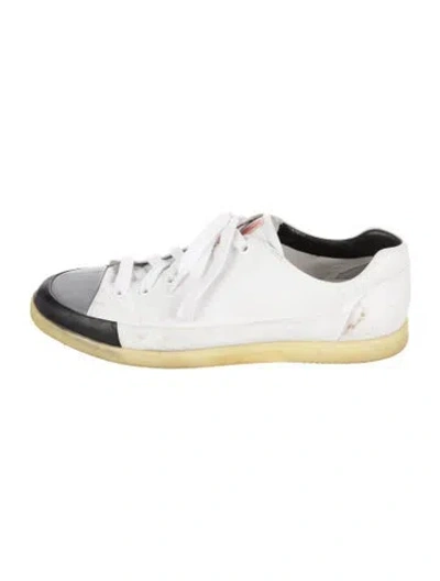 Pre-owned Prada Leather Colorblock Pattern Sneakers In White