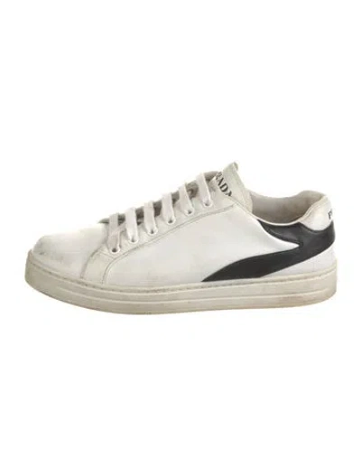 Pre-owned Prada Leather Colorblock Pattern Sneakers In White