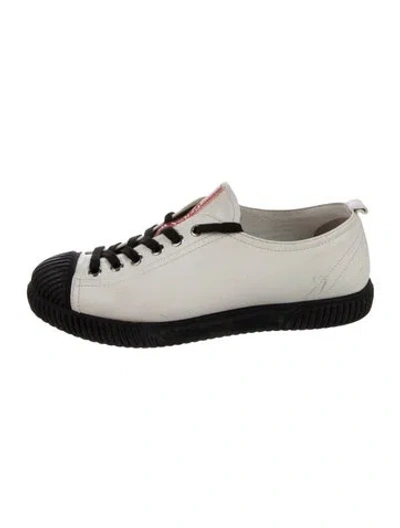 Pre-owned Prada Leather Colorblock Pattern Sneakers In White