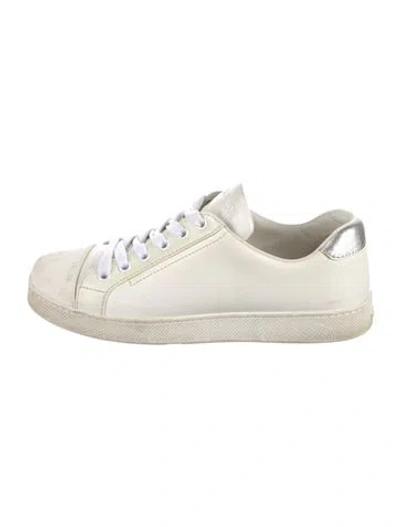 Pre-owned Prada Leather Colorblock Pattern Sneakers In White