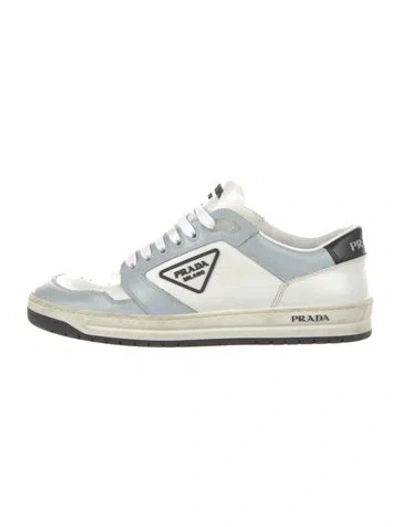 Pre-owned Prada Leather Colorblock Pattern Sneakers In White