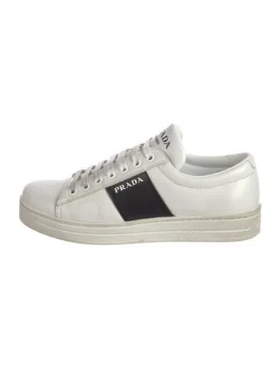 Pre-owned Prada Leather Colorblock Pattern Sneakers In White