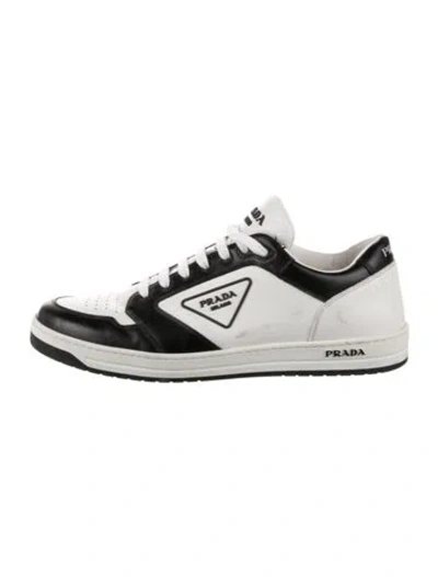 Pre-owned Prada Leather Colorblock Pattern Sneakers In White