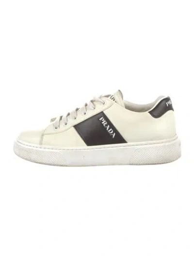 Pre-owned Prada Leather Colorblock Pattern Sneakers In White