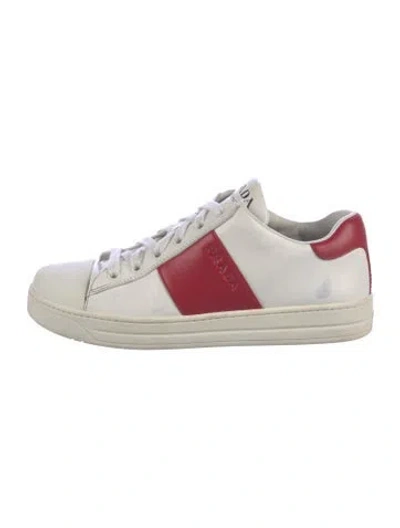 Pre-owned Prada Leather Colorblock Pattern Sneakers In White
