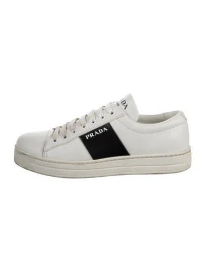 Pre-owned Prada Leather Colorblock Pattern Sneakers In White