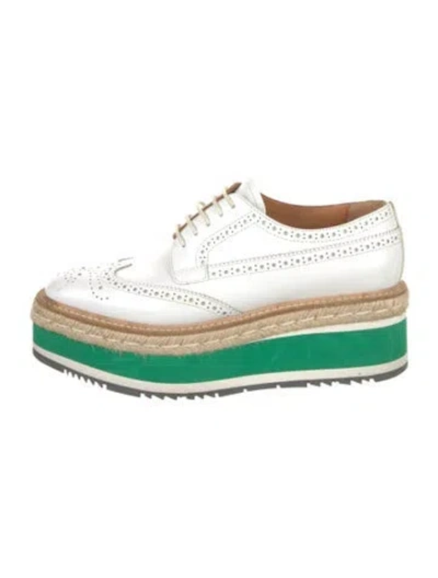 Pre-owned Prada Leather Colorblock Pattern T-strap Pumps In White