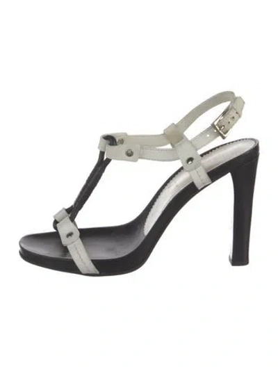 Pre-owned Prada Leather Colorblock Pattern T-strap Sandals In Multi