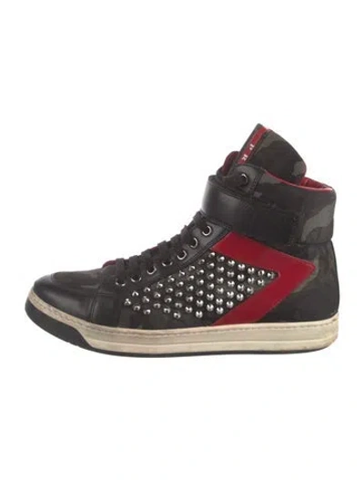 Pre-owned Prada Leather Colorblock Pattern Wedge Sneakers In Green