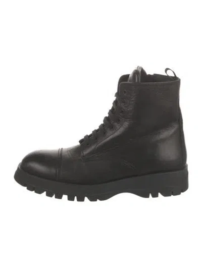Pre-owned Prada Leather Combat Boots In Black