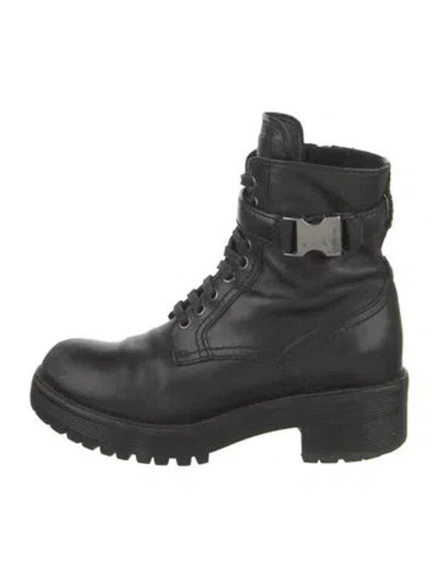 Pre-owned Prada Leather Combat Boots In Black