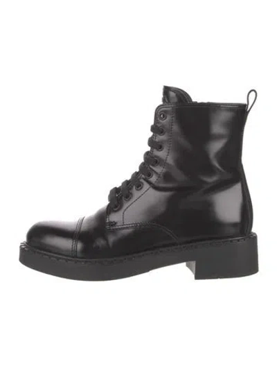 Pre-owned Prada Leather Combat Boots In Black