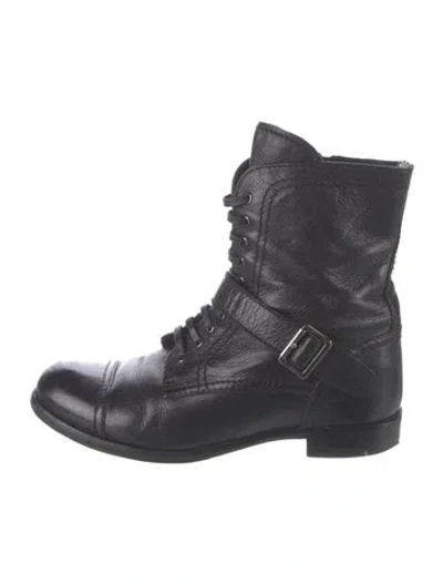 Pre-owned Prada Leather Combat Boots In Black