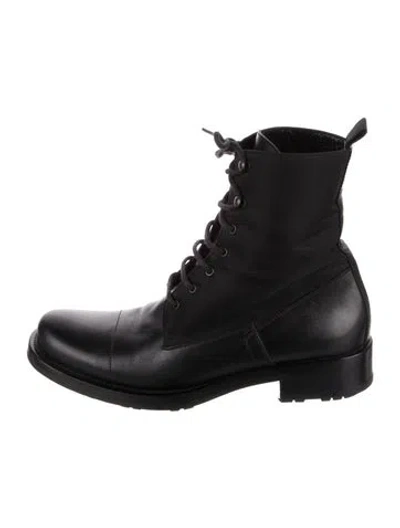 Pre-owned Prada Leather Combat Boots In Black