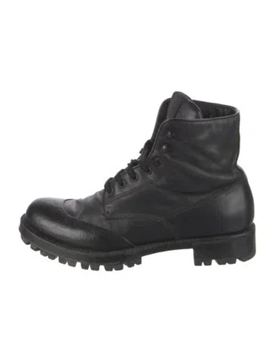 Pre-owned Prada Leather Combat Boots In Black