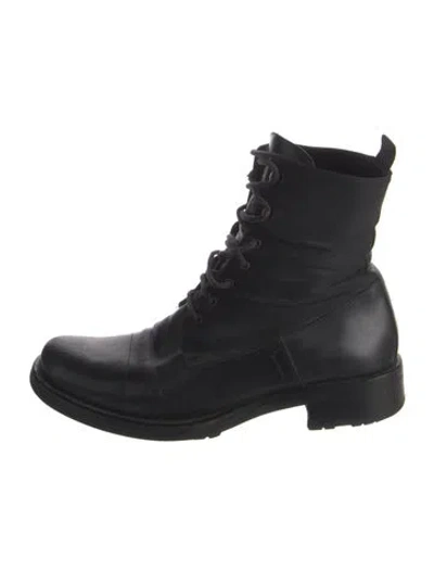 Pre-owned Prada Leather Combat Boots In Black