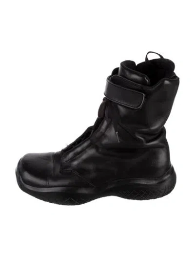 Pre-owned Prada Leather Combat Boots In Black