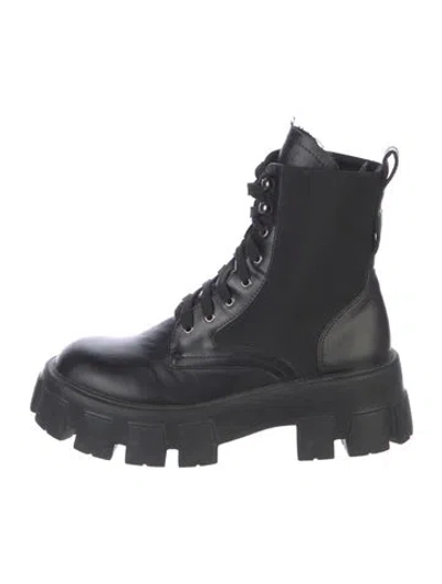 Pre-owned Prada Leather Combat Boots In Black