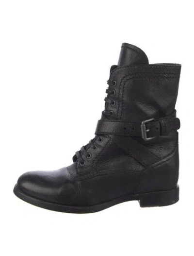 Pre-owned Prada Leather Combat Boots In Black